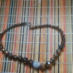 Elegant Brown Beaded Necklace with Silver Accent